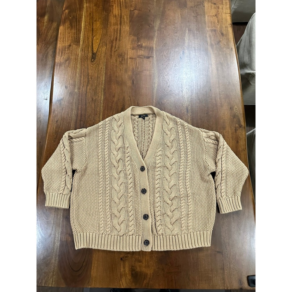 Quince 100% Organic Cotton Oversized Cable Cardigan Sweater Camel Size S